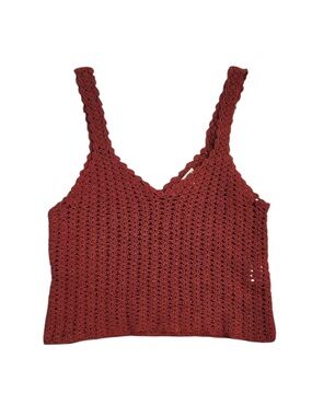 EARTHBOUND Crochet Knit Crop Camisole - Maroon/Brick Red